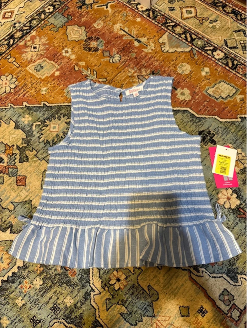 Mini Society Girls Smocked Striped Peplum Top Blue White XL NWT